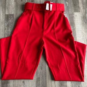 Red Belted High waisted cropped trousers
